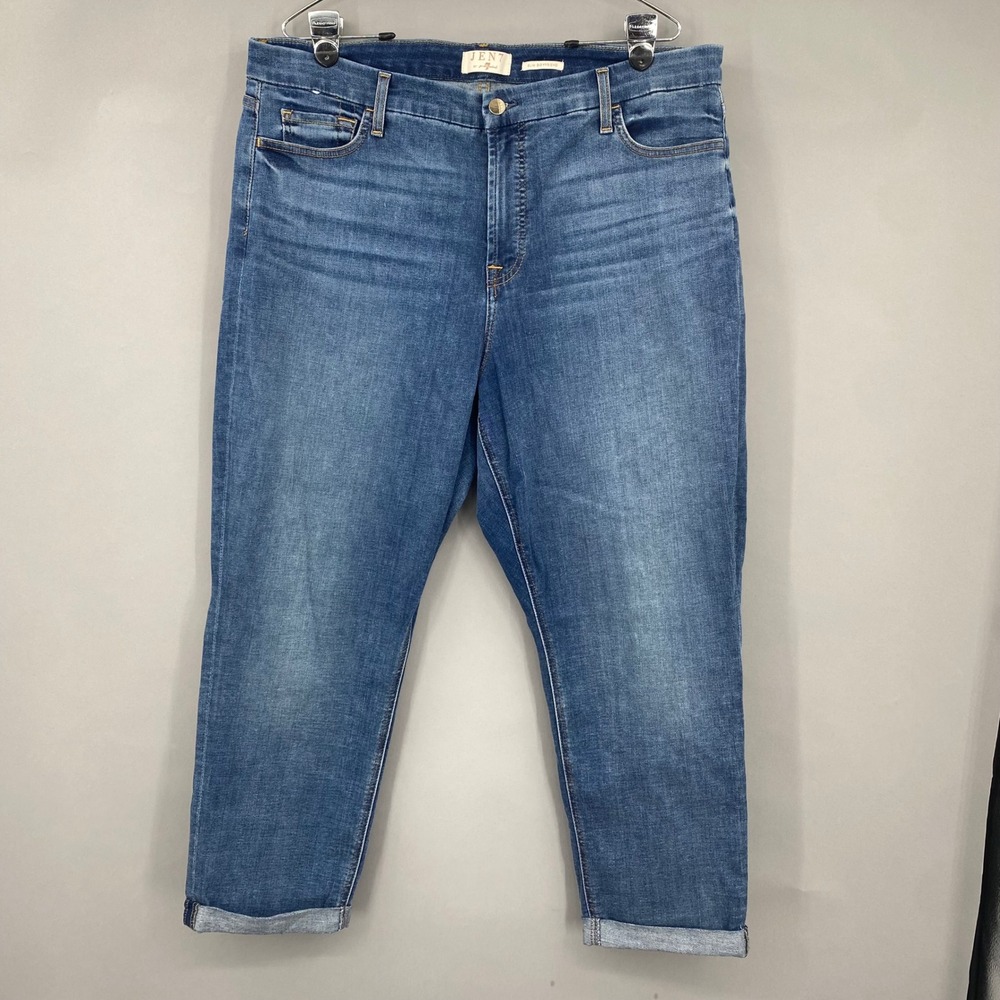 JEN7 7 For All Mankind Slim Boyfriend Jeans‎ Cuffed Cropped Medium Wash Size 18